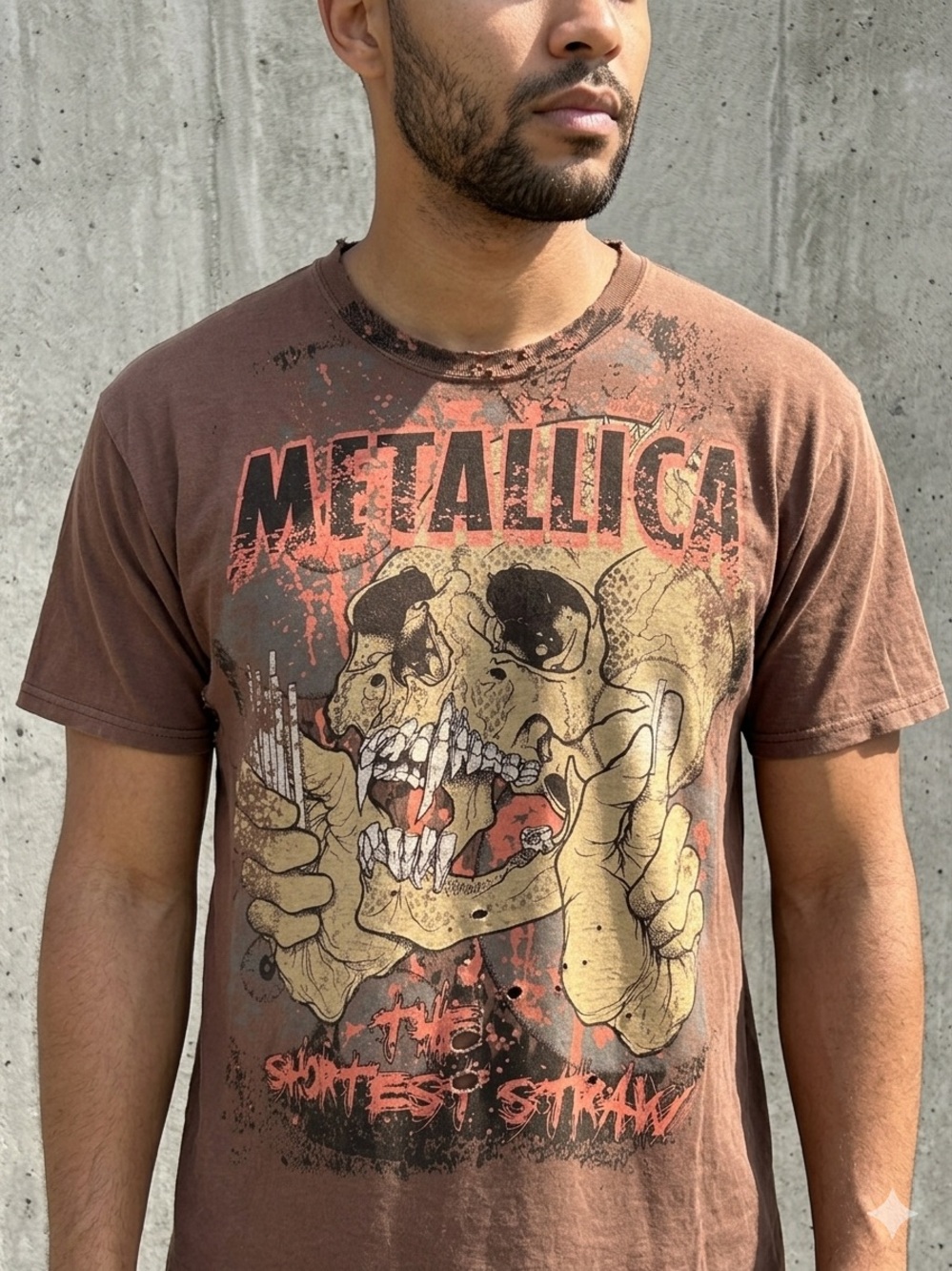 Metallica The Shortest Straw Thrashed Distressed Grunge Band Tee Large